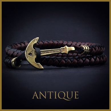 Leather Bracelet with an anchor BLACK ISLAND — Brown and black
