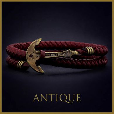 Leather Bracelet with an anchor WINE DREAM — Claret-coloured