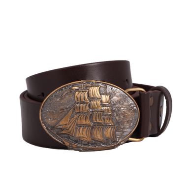 Leather belt "Sailboat" with brass plate