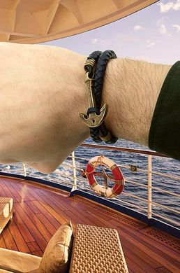Leather Bracelet with an anchor FORGOTTEN FLOW  - Black