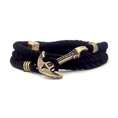 Leather Bracelet with an anchor MARITIME — BLACK
