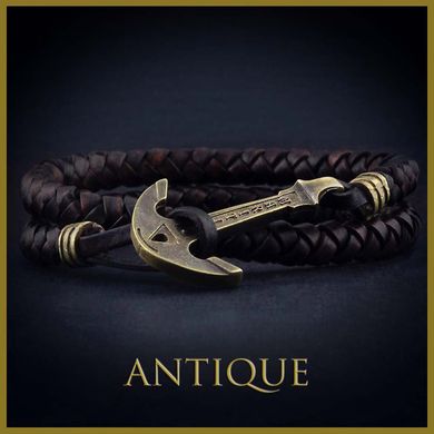 Leather Bracelet with an anchor ANCIENT GOLD — Brown