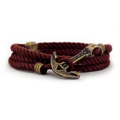 Leather Bracelet with an anchor MARITIME — GOLD CHOCOLATE