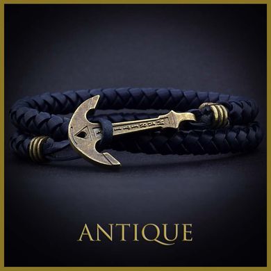 Leather Bracelet with an anchor SEAS BLOOD — Dark blue