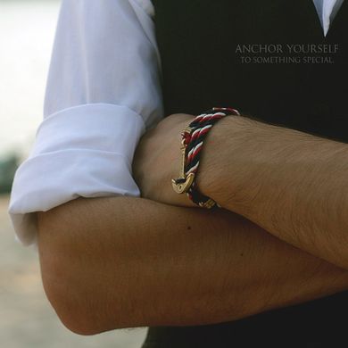 Leather Bracelet with an anchor AMERICAN DREAM — Blue-red-white
