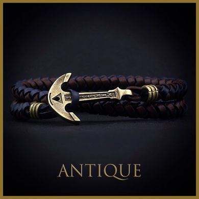Leather Bracelet with an anchor OCEAN SPIRIT — Brown and blue